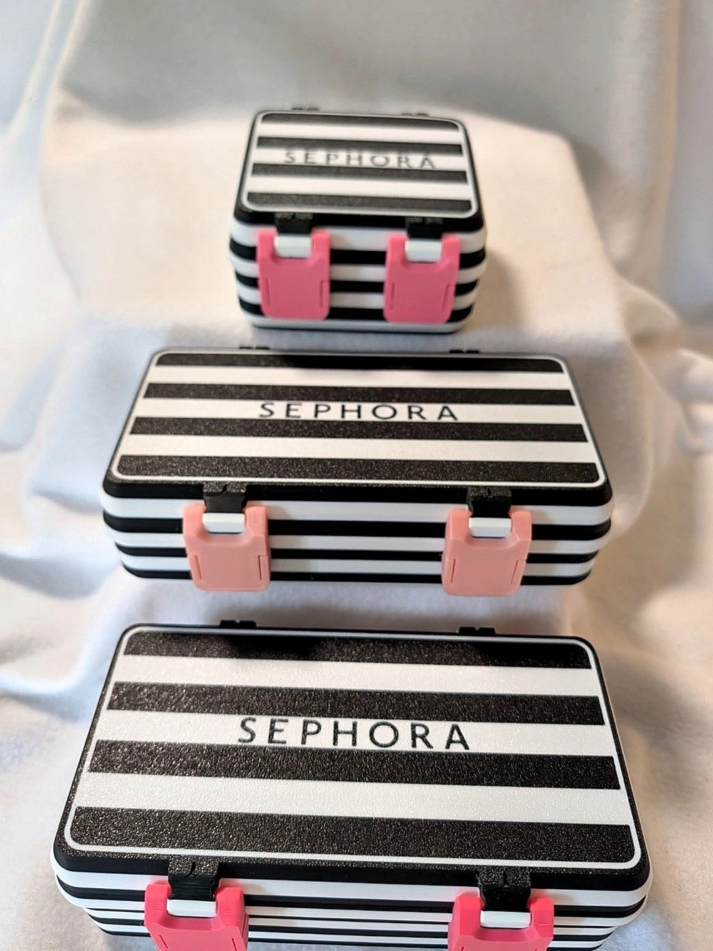 Sephora Striped Makeup Case Set Black & Pink